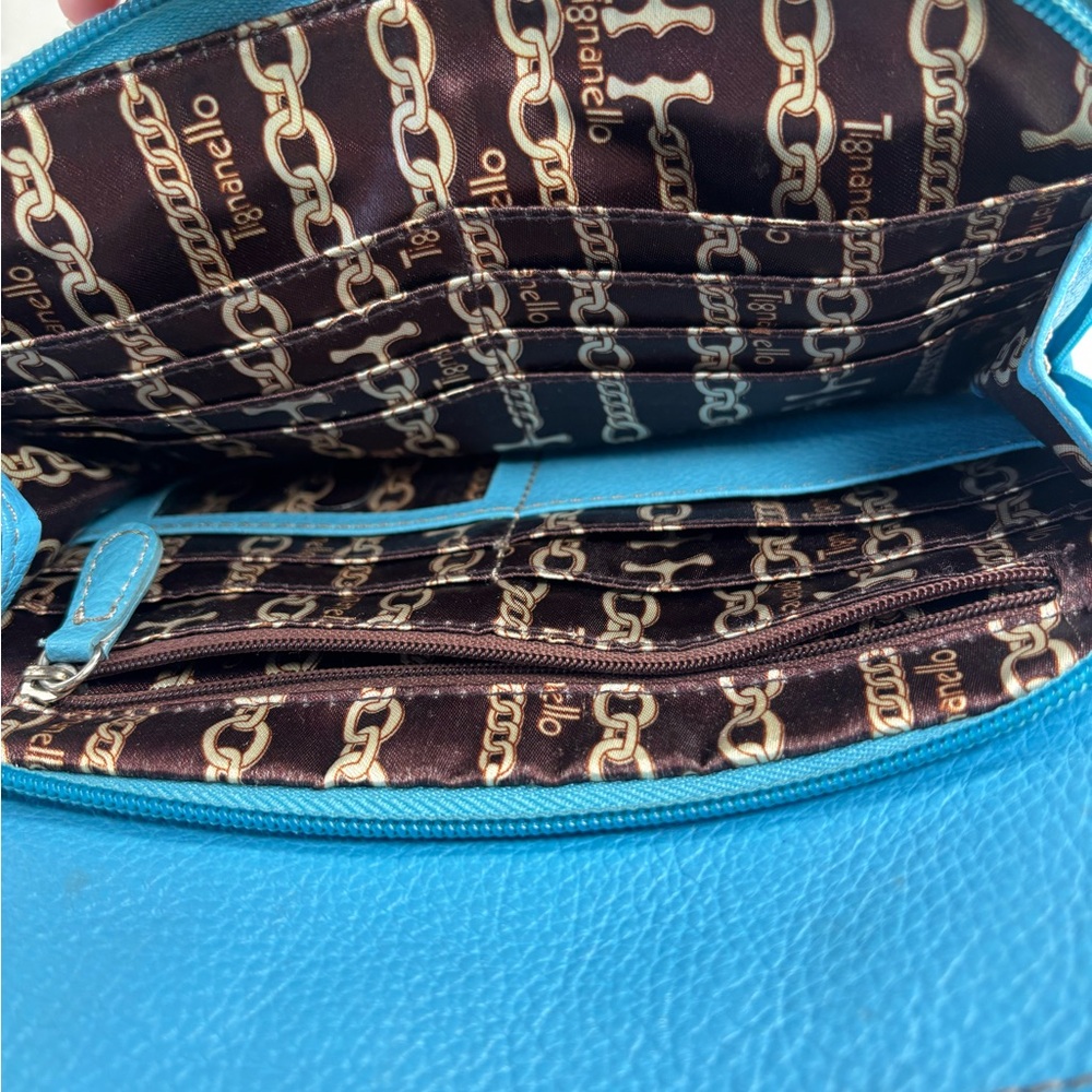 Tignanella Pebble leather turquoise crossbody bag organizer - Picture 12 of 13